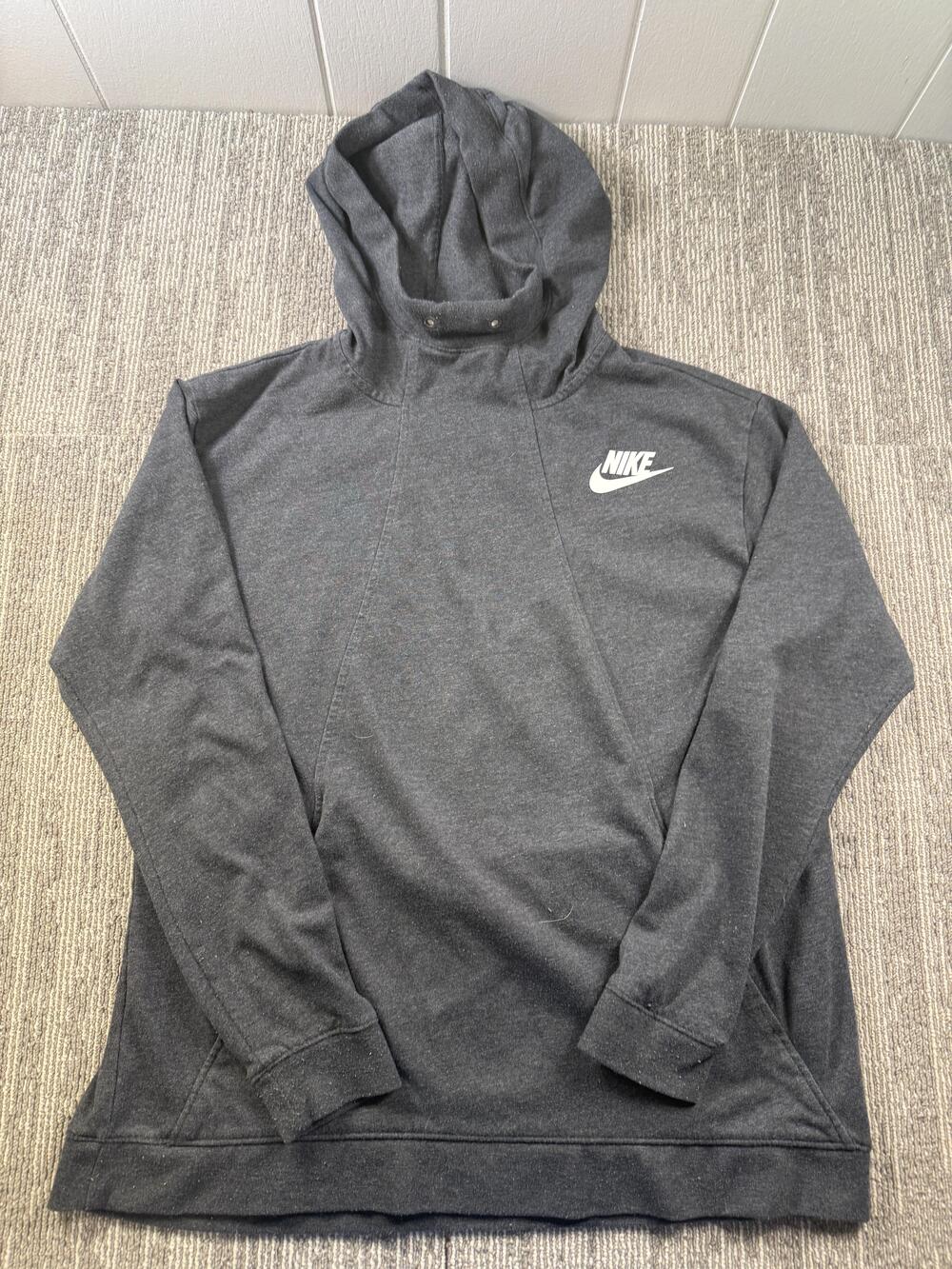 Nike Hoodie Mens Medium Gray Pullover Sweatshirt Swoosh Logo Kangaroo Pocket